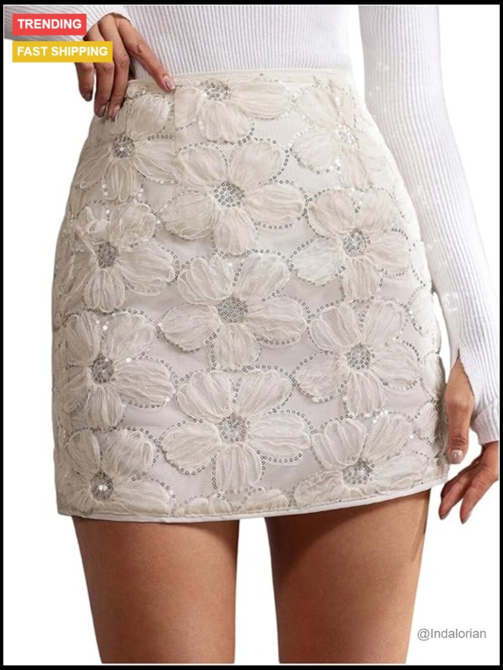 3D Floral Tulle Mesh Mini Skirt with Sequin Accents High Waisted Party